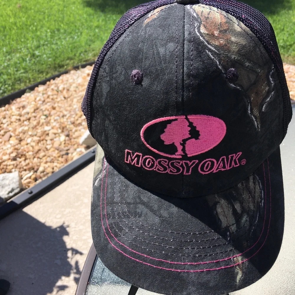 Mossy Oak by Outdoor Cap Black Hat with Pink Logo O/S Hunting Fishing
